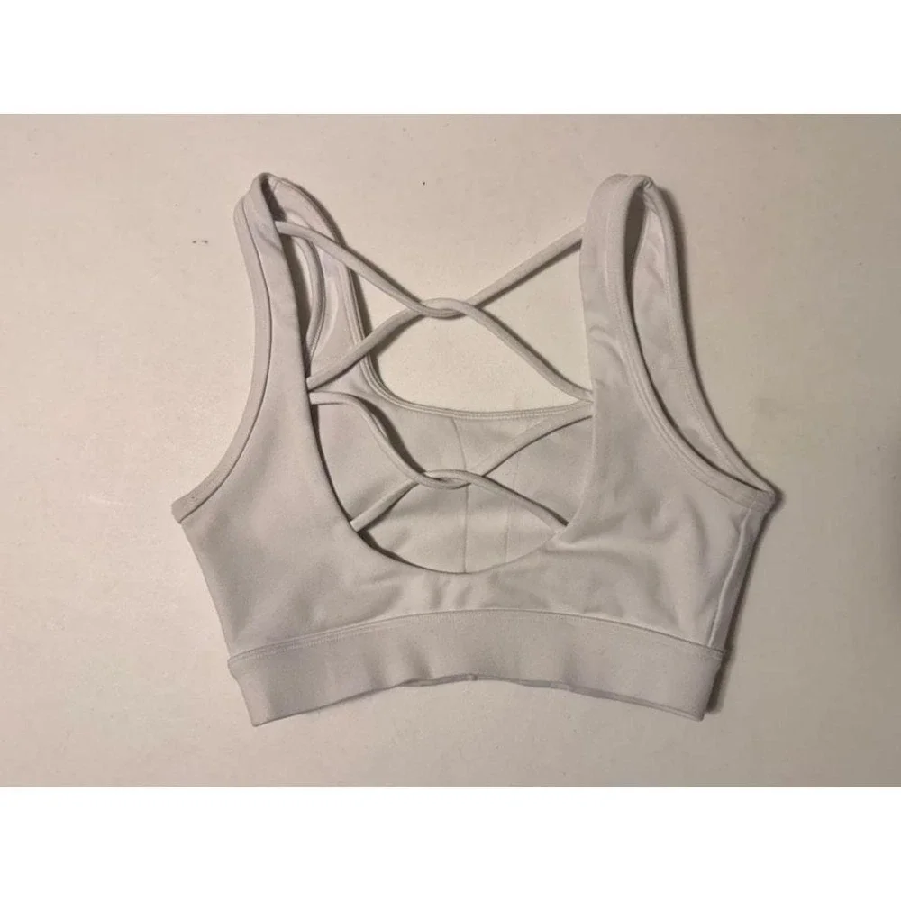 Ptula Womens White Strappy Crisscross Back Athletic Sports Bra Size‎ XS
